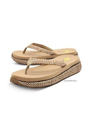 Woven Raffia Thong Platform Sandal Wedge Heel Slip On Comfort Casual